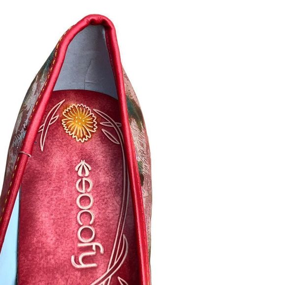 SOCOFY Red Floral Beaded Pumps with Louis Heel Rubber Sole, Size EU 39, US 8M - Picture 8 of 9